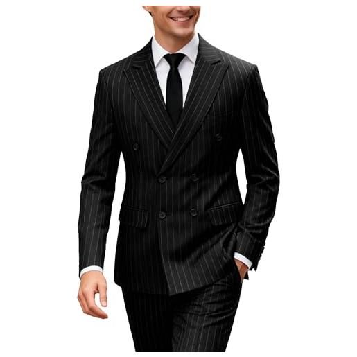 UNINUKOO abiti da uomo 2 pezzi gessato doppio petto smoking vestito per uomo slim fit abito formale blazer giacca pantaloni, nero, 3xl