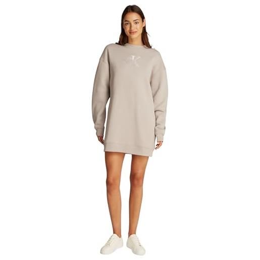 Calvin Klein donna abito in felpa embroidered monologo crew senza cappuccio, grigio (atmosphere), xs