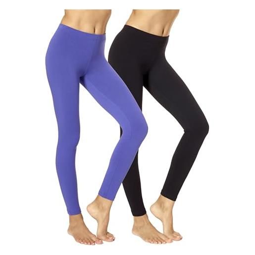 No nonsense cotton legging leggings, nero/blu reale-confezione da 2 paia, s (pacco da 2) donna