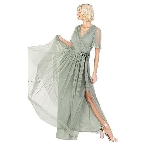 Anaya with Love ladies maxi dress for women v neckline short sleeve frilly long empire waist for wedding guest bridesmaid maid of honour, vestito donna, frosted green, 