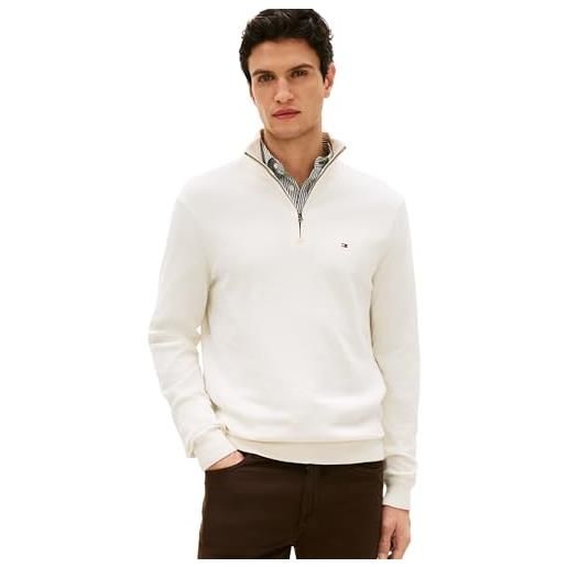 Tommy Hilfiger uomo pullover con cerniera essential cotton mock mezza zip, avorio (ivory petal), xs