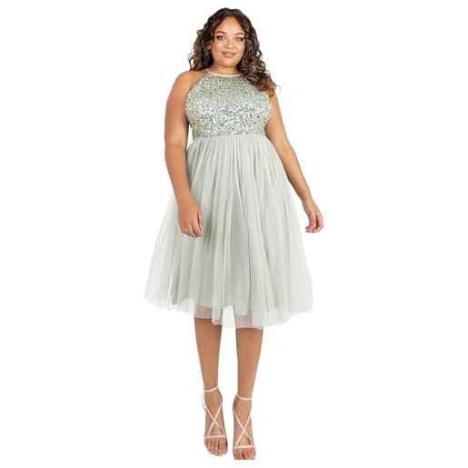 Maya Deluxe abito midi da donna con scollo all'americana in tulle per sera, laurea, ballo di fine anno, matrimonio, damigelle d'onore vestito, giglio verde, 34