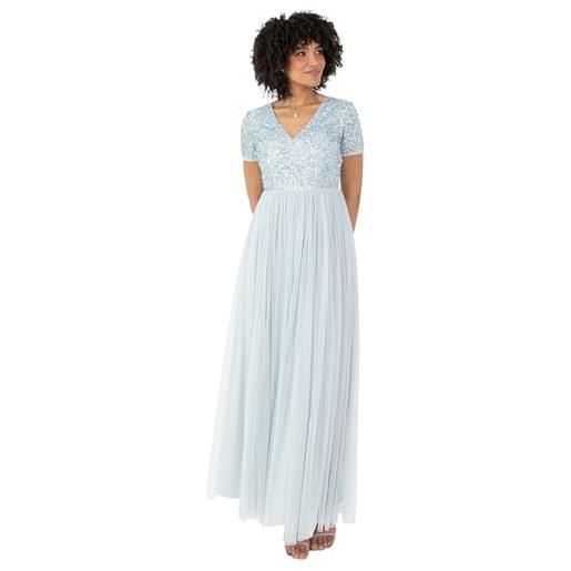 Maya Deluxe damenkleid für hochzeitsgäste, übergröße, empire, hohe taille, pailletten, kurze ärmel, abendkleid, brautjungfer, vestito per damigella d'onore donna, eisblau, 