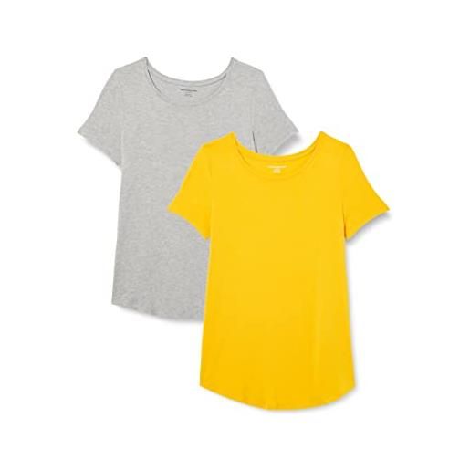 Amazon Essentials tunica con scollo rotondo a maniche corte donna, pacco da 2, grigio chiaro puntinato/giallo drato, xxl