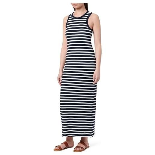 Tommy Hilfiger abito donna midi dress slim fit, multicolore (dark night navy/ecru stp), s