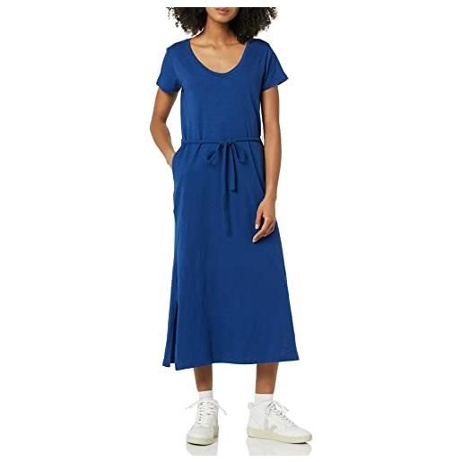 Amazon Essentials abito a maglietta medio a maniche corte con cintura donna, blu marino, xxl