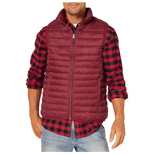 Amazon Essentials piumino smanicato ripiegabile impermeabile leggero uomo, rosso scuro, m