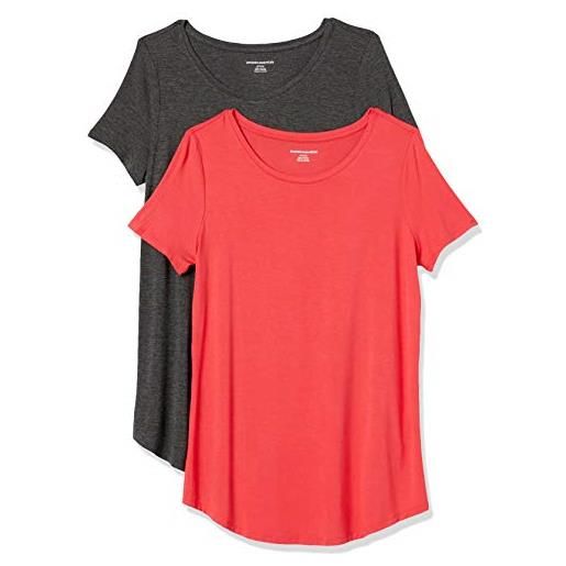 Amazon Essentials tunica con scollo rotondo a maniche corte donna, pacco da 2, carbone puntinato/rosso, m