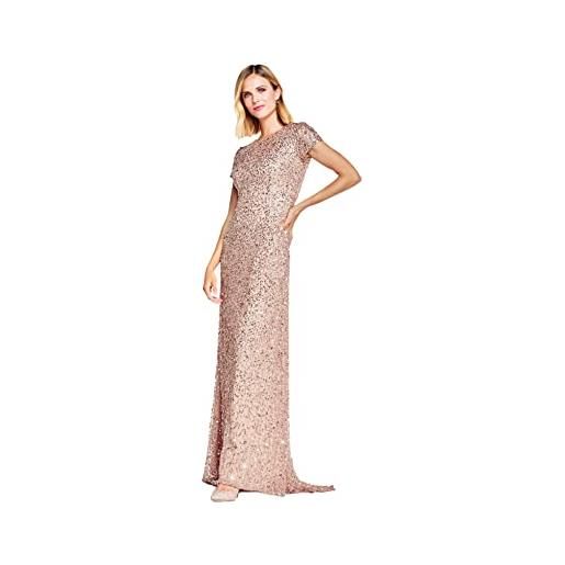 Adrianna Papell women's short-sleeve all over sequin gown, rosegold, 4