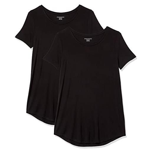Amazon Essentials tunica con scollo rotondo a maniche corte donna, pacco da 2, nero, m