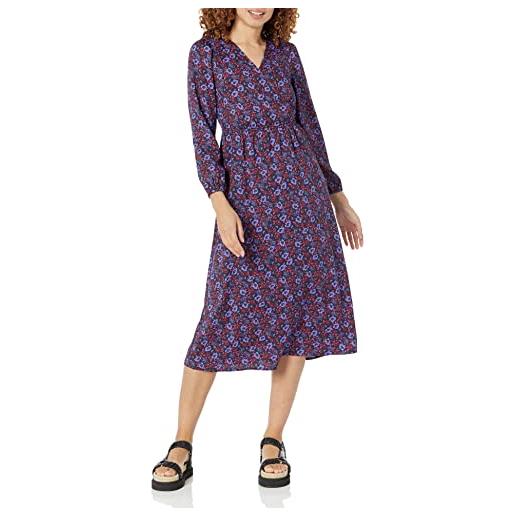 Amazon Essentials abito midi con scollo a v a maniche lunghe in georgette leggero (disponibile in taglie forti) donna, blu scuro viole del pensiero, xxl