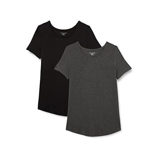 Amazon Essentials tunica con scollo rotondo a maniche corte donna, pacco da 2, carbone puntinato/nero, xl