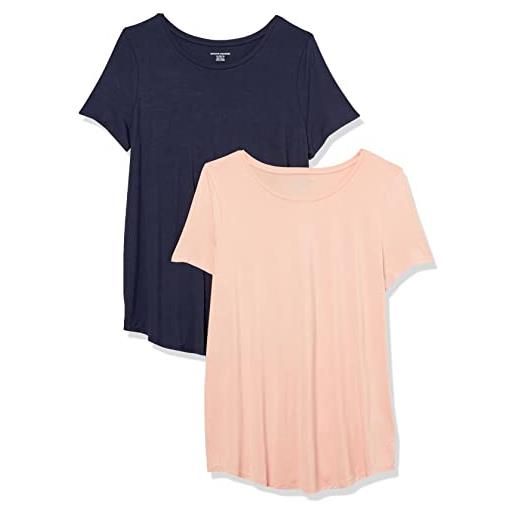 Amazon Essentials tunica con scollo rotondo a maniche corte donna, pacco da 2, blu marino/rosa corallo, l