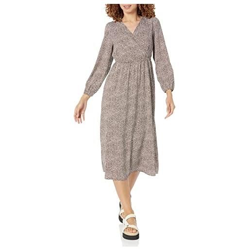 Amazon Essentials abito midi con scollo a v a maniche lunghe in georgette leggero (disponibile in taglie forti) donna, caffè leopardata, xl