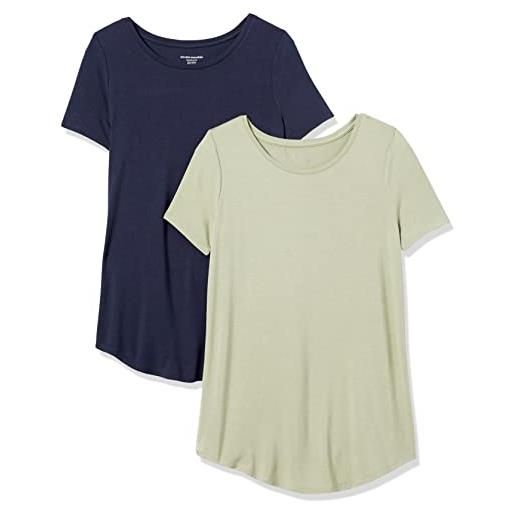 Amazon Essentials tunica con scollo rotondo a maniche corte donna, pacco da 2, blu marino/verde salvia, m