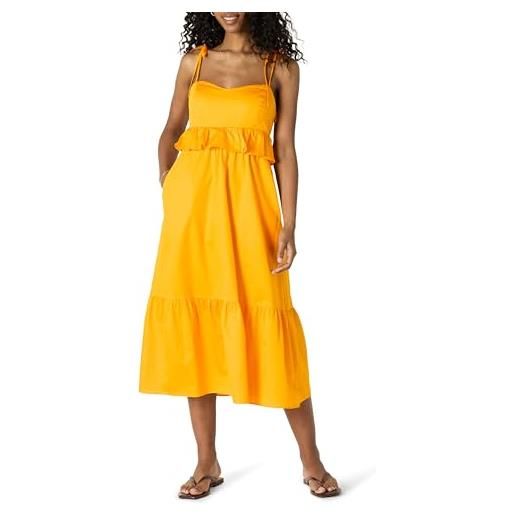 Amazon Essentials maxi abito a balze a trapezio, vita impero, scollo a cuore, in raso di cotone donna, giallo drato, s