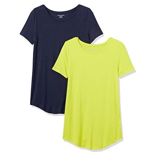 Amazon Essentials tunica con scollo rotondo a maniche corte donna, pacco da 2, blu marino/verde lime, xl