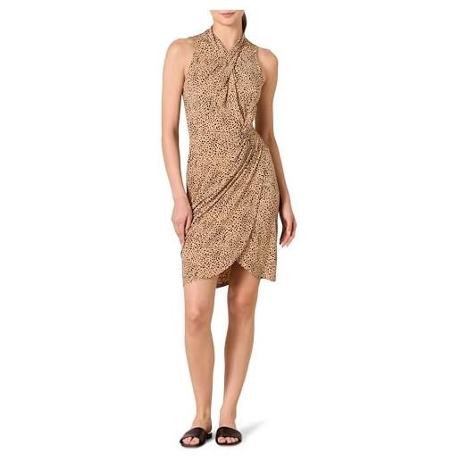 Amazon Essentials vestito effetto portafoglio con collo ritorto e incrocio smanicato donna, cammello chiaro leopardata, m
