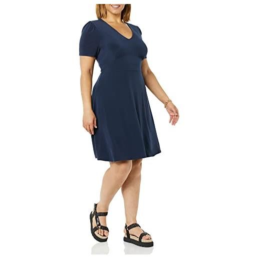 Amazon Essentials donna abito aderente svasato con scollo a v a maniche corte