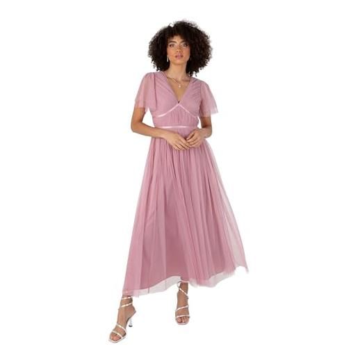 Anaya with Love abito da donna midaxi da donna, con scollo a v, a maniche corte, con nastro, a-line, in tulle per matrimonio, guest e ballo, confezione da 1