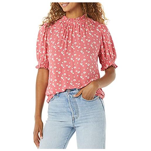 Amazon Essentials donna blusa chemisier corta con maniche a sbuffo in twill fluido
