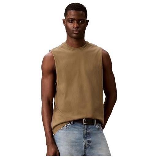 Calvin Klein uomo canotta badge muscle in cotone, marrone (capers), 2xl