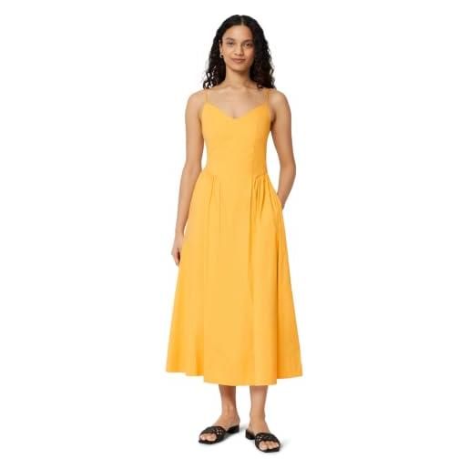 Amazon Essentials abito longuette da donna fit & flare in popeline di cotone, con spalline sottili, giallo dorato, m