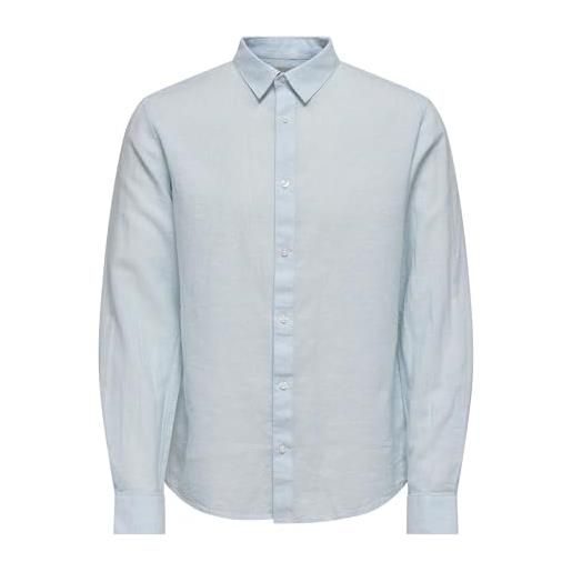 Only & Sons onscaiden ls solid linen shirt noos, blu di cachemire, l