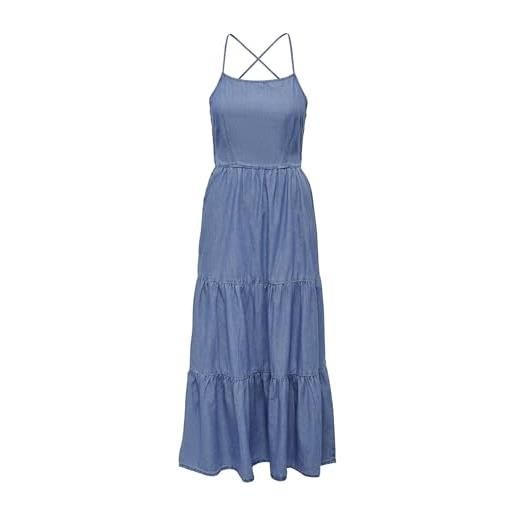 ONLY onlrina sl open back long dnm dress qyt abito in jeans, media blu denim, s donna