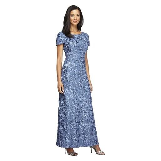 Alex Evenings long rosette mother of the bride dress with short sleeves, formal gown, wedding guest vestito per occasioni speciali, periangolo spazzolato, 42 petite donna