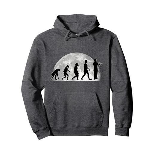 Divertenti vestiti da suonatore di flaut flautista evoluzione luna flauto traverso evolution felpa con cappuccio, unisex per adulti, grigio scuro, l