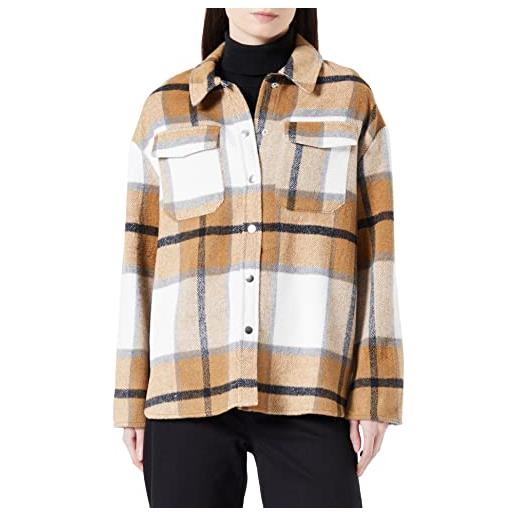 ONLY onlmaci l/s check shacket cc pnt giacca da camicia, cloud dancer/checks: chipmunk/nero, l donna