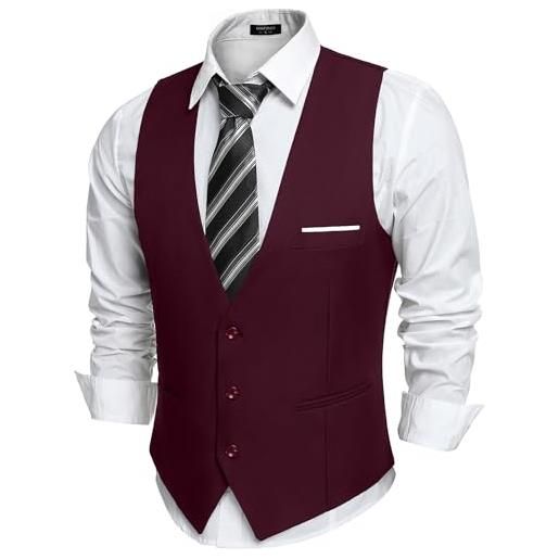 COOFANDY gilet da uomo con scollo a v senza maniche slim fit giacca casual vest, arge, tipo-02 rosso vino, medium(chest: 43.3'')