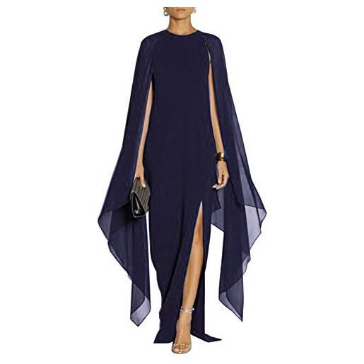 MAYFASEY abito da sera elegante da donna, con maniche svasate, elegante, con mantello, navy, s