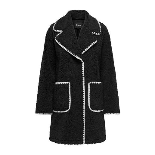 ONLY onlsalvia teddy coat otw cappotto, black/detail: cloud dancer, m donna