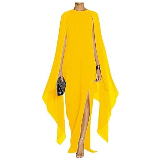 MAYFASEY abito da sera elegante da donna, con maniche svasate, elegante, con mantello, giallo, l