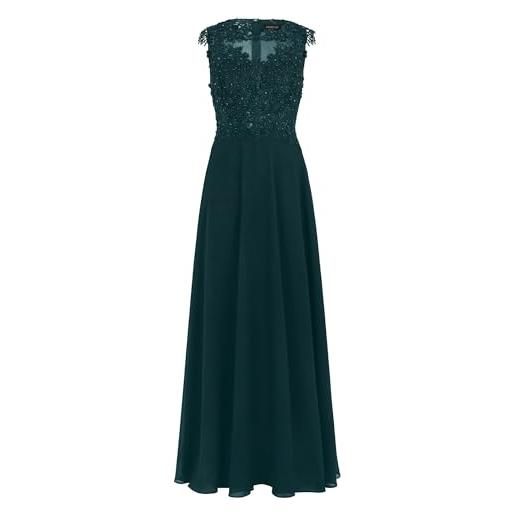 APART Fashion damen lange spitzen-abendkleid, ärmelloses maxikleid, floral perlen-bustier, rückenreißverschluss kleid, chiffon festkleid für hochzeiten, partys und besondere anlässe
