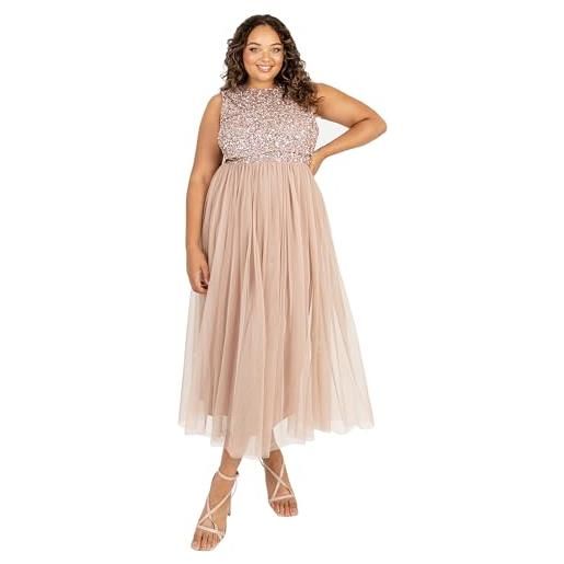 Maya Deluxe midaxi abito da donna senza maniche paillettes high empire waist tulle impreziosito per matrimonio ospite palla vestito per damigella d'onore, tortora blush, 42