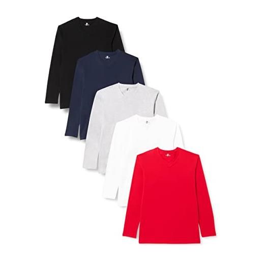 Lower East maglietta a maniche lunghe con scollo a v, uomo, rosso (confezione da 5), m