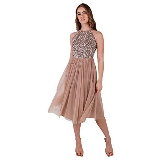 Maya Deluxe womens ladies midi dress with halter neck tulle for evening graduation prom wedding bridesmaids ball gown vestito per damigella d'onore, tortora blush, 42 donna