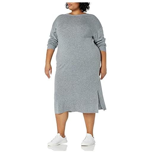 The Drop, suki, vestito midi da donna, in maglia a costine con intaglio a v sulla schiena, grigio mélange, xs