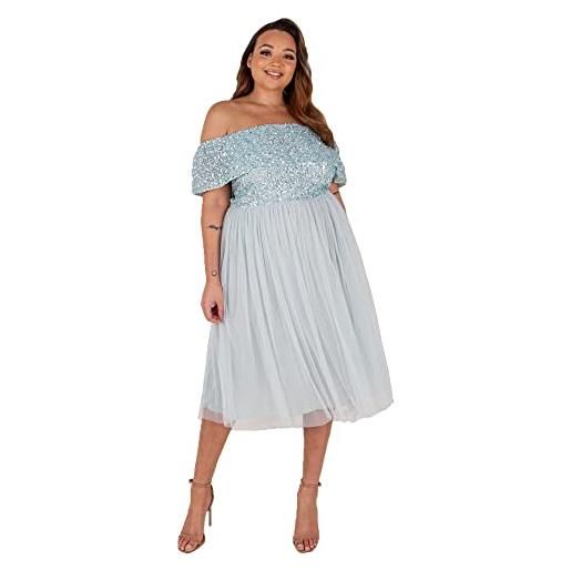 Maya Deluxe abito da donna bardot, midi a vita alta impero con paillettes, impreziosito da serate formali per ospiti di nozze vestito per damigella d'onore, blu ghiaccio, 54