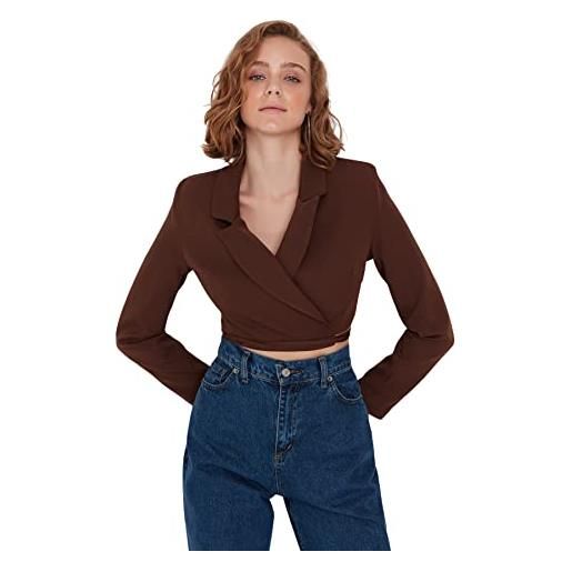 Trendyol damen ernte plain webstoff jacken & westen cappotto, brown, 36 da donna