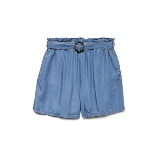 VERO MODA vmfleur hw paperbag belt shorts ga, media blu denim, xs donna