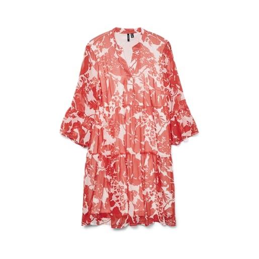 VERO MODA short dress vmsmilla-abito corto a 3/4 wvn ga, rosso-fiery red, s donna