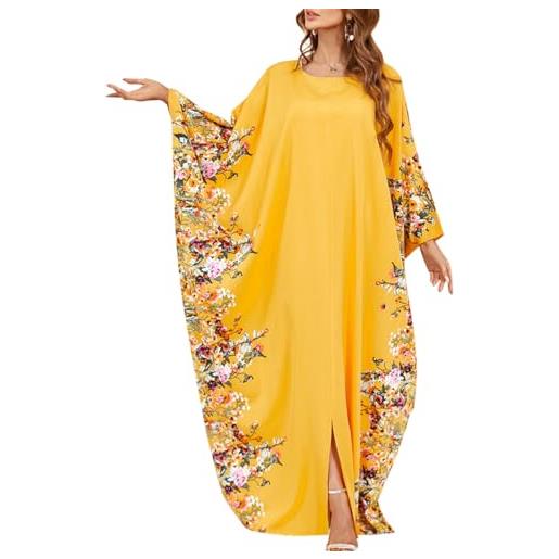 Odizli abaya musulmano per le donne abiti lunghi dubai ciondolo maniche pipistrello turchia gilet caftano africano, giallo, taglia unica