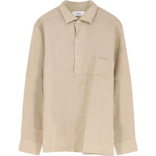 Lardini bowling-collar patch-pocket shirt - toni neutri