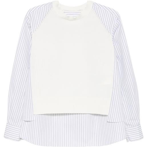 sacai striped-panel sweater - bianco