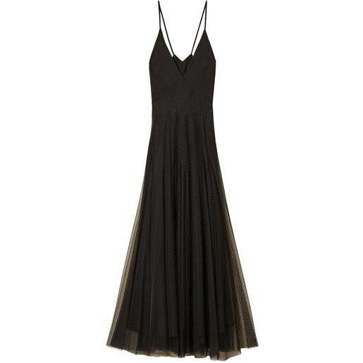 TWINSET abito lungo in tulle plumetis e pizzo - nero