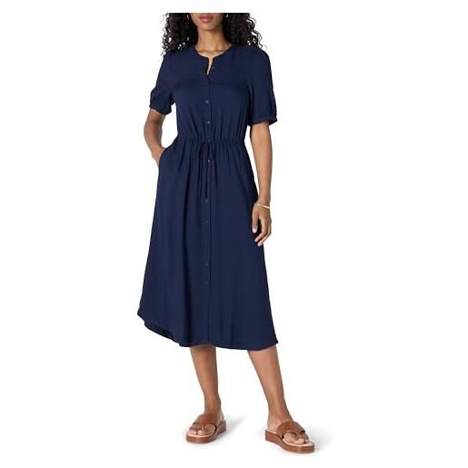Amazon Essentials abito midi a trapezio con mezze maniche traspirante, con bottoni sul davanti, coulisse in vita e tasche, vestibilità comoda donna